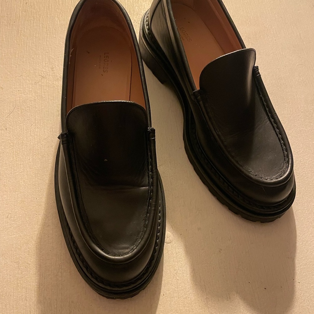Black Leather Women's Loafers